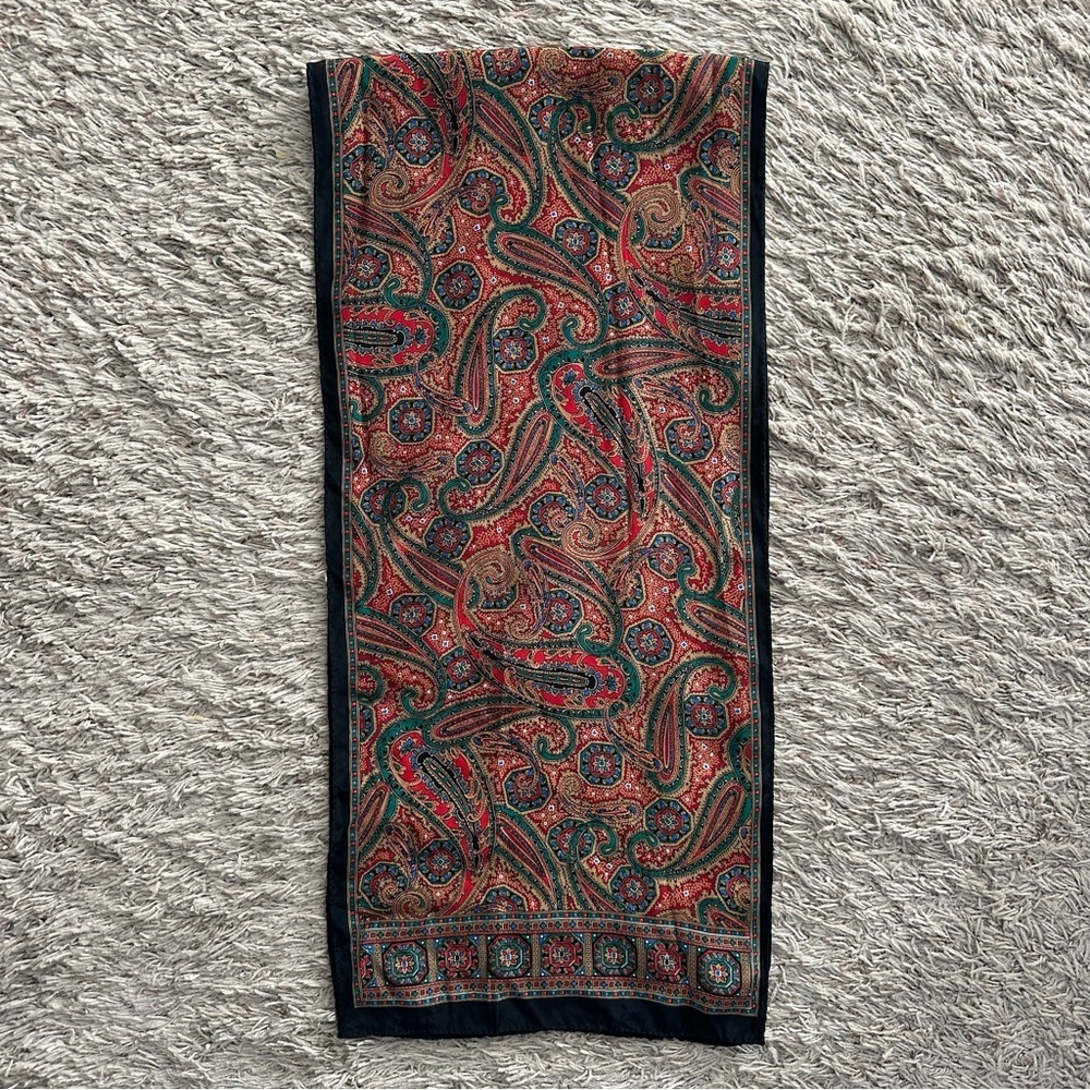 Vintage 100% Silk Paisley Scarf The Specialty House Red Teal 56x11.5
